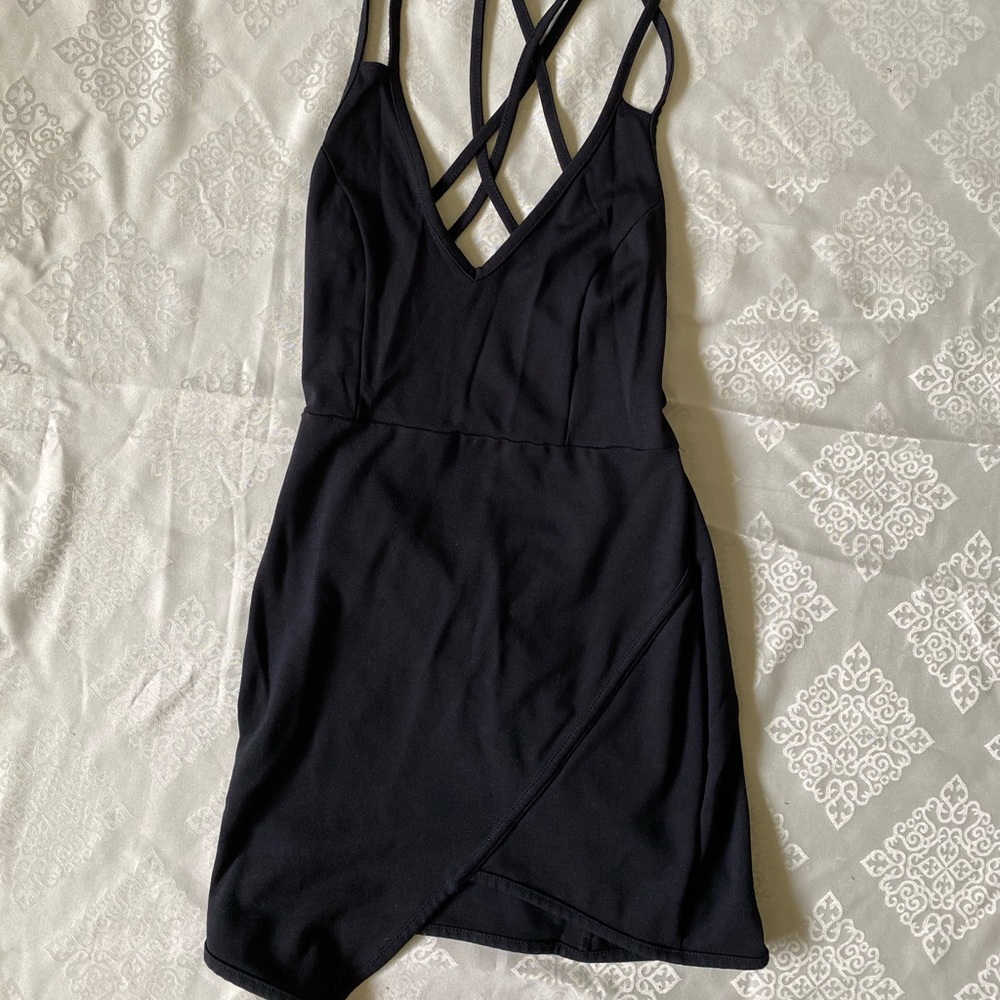 Overlap bottom black body con dress